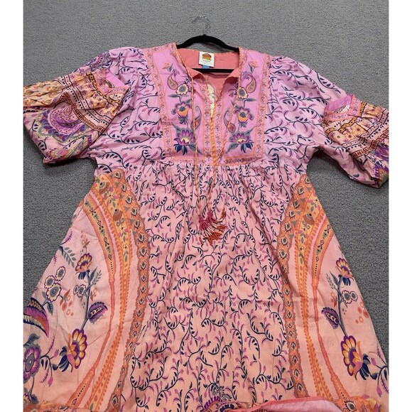 Farm Rio Anthropologie Maxi Dress Women Pink Floral Preppy Boho Retro Sz L NWT - Picture 8 of 14